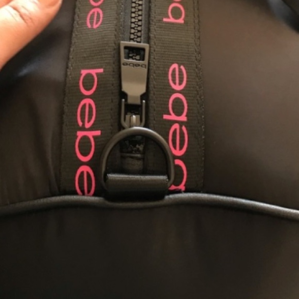 BEBE Sport Hot Pink & Black Satin Large Duffle Weekender Gym Bag Shoulder Strap - Picture 5 of 7